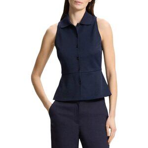 225$ Theory Front Button Peplum Vest Top Sleeveless Size XL Nocturnal Navy